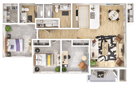 Floor plan for 3 beds, 2 baths, 1139 sqft